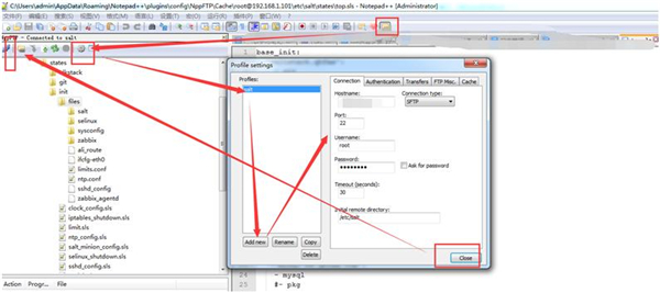 Notepad++实时编辑salt配置文件截图
